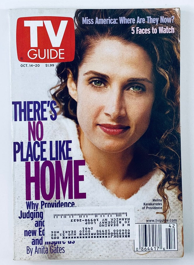 TV Guide Magazine from October 14, 2000 featuring Melina Kanakaredes on the cover, highlighting her role in 'Providence' with the headline 'There's No Place Like Home'.