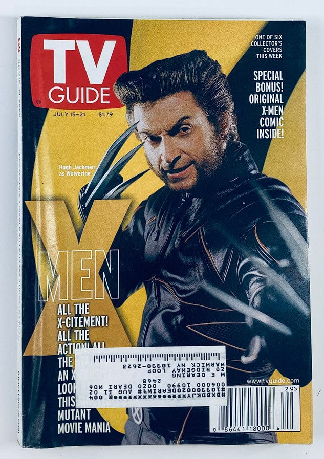 TV Guide Magazine July 15 2000 featuring Hugh Jackman as Wolverine on the cover, showcasing a significant edition highlighting the blockbuster film X-Men.
