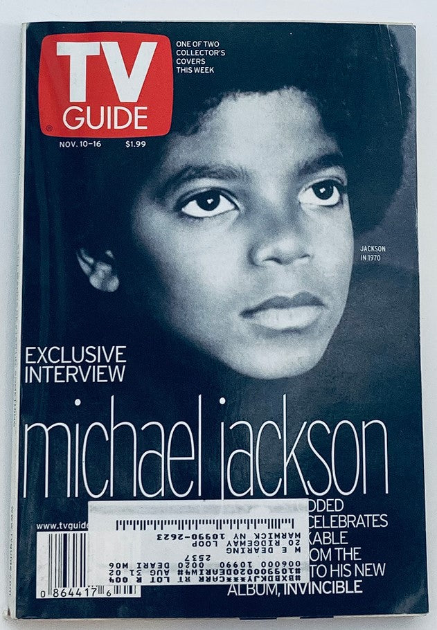 TV Guide Magazine November 10 2001 featuring Michael Jackson cover from 1970. This iconic magazine showcases a young Michael Jackson with an exclusive interview, highlighting his early career and contributions to music and television.