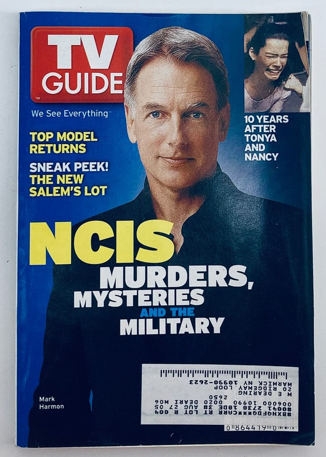Cover of TV Guide Magazine from January 10, 2004, featuring Mark Harmon, known for NCIS, and highlighting Nancy Kerrigan, 10 years after the incident with Tonya Harding. This collectible vintage issue showcases key moments in television history.