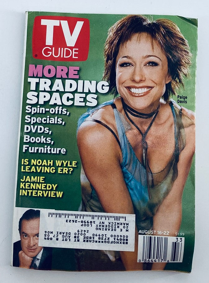 Cover of TV Guide Magazine dated August 16, 2003, featuring Paige Davis and Bob Hope. The magazine highlights shows, interviews, and entertainment trends from the early 2000s, with a special focus on 'Trading Spaces' and a Jamie Kennedy interview.