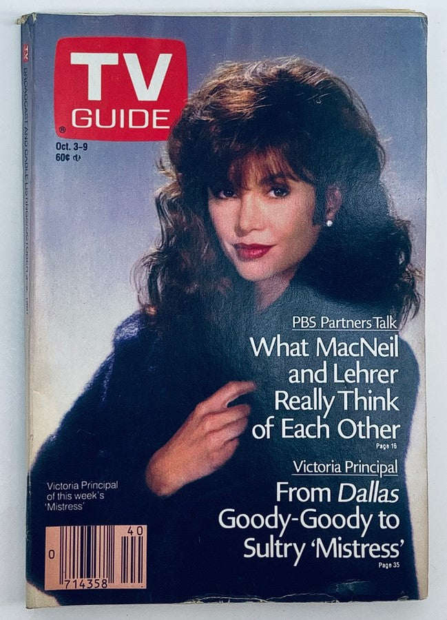TV Guide Magazine October 3 1987 featuring actress Victoria Principal on the cover, showcasing vintage television culture from the 80s.