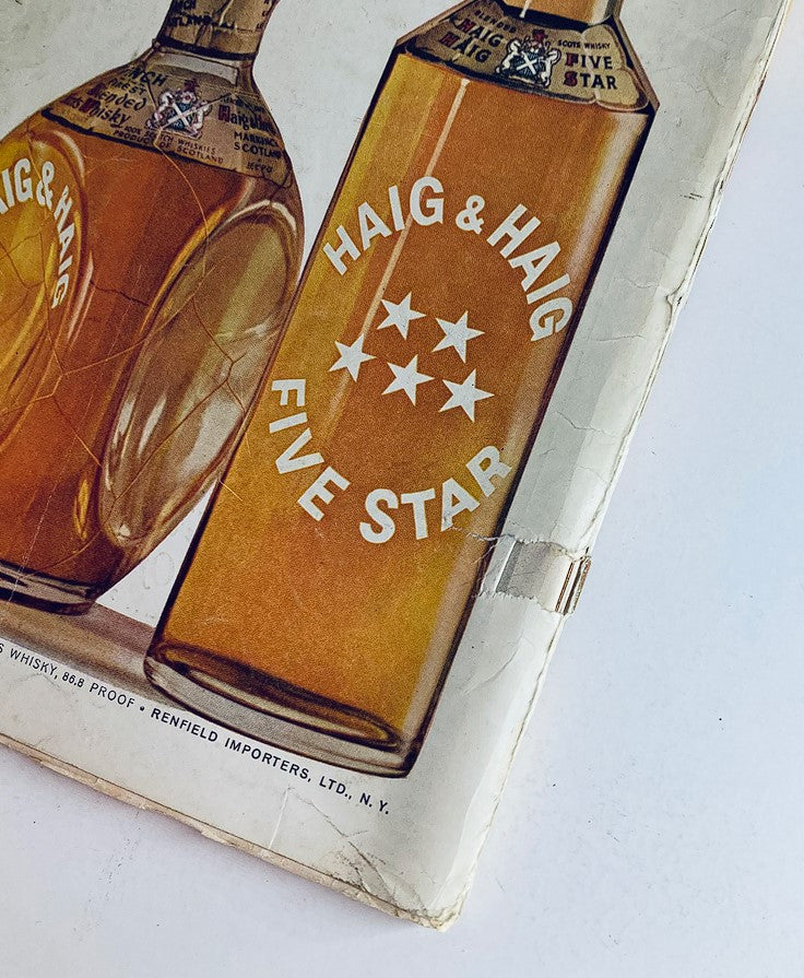 VTG Playboy Magazine May 1961 close-up of Haig & Haig whisky advertisement highlighting the Five Star label and vintage aesthetics.