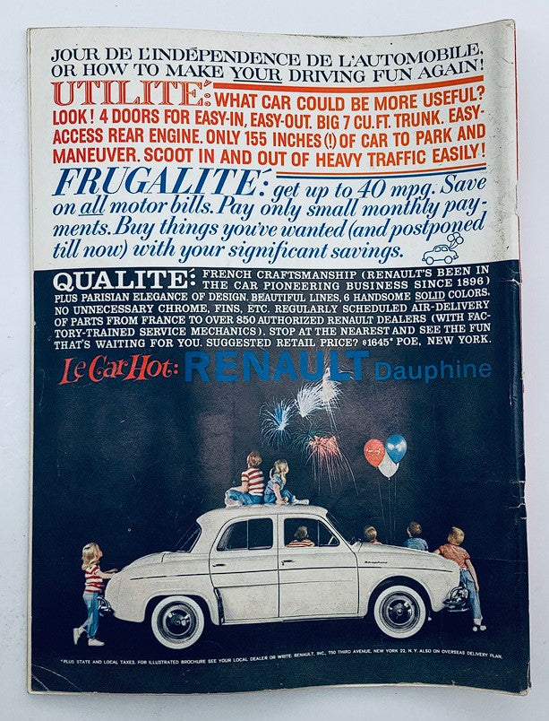 VTG Playboy Magazine August 1959 advertisement page featuring a retro car, depicting classic marketing style of the late 1950s, enhancing the magazine's historical appeal.