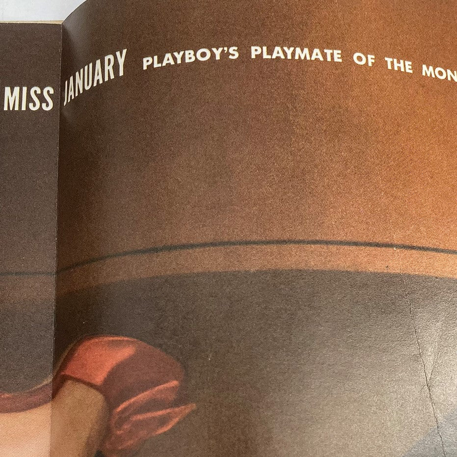 Inside page of the vintage Playboy Magazine January 1959, highlighting the section that introduces Virginia Gordon as Playmate of the Month.