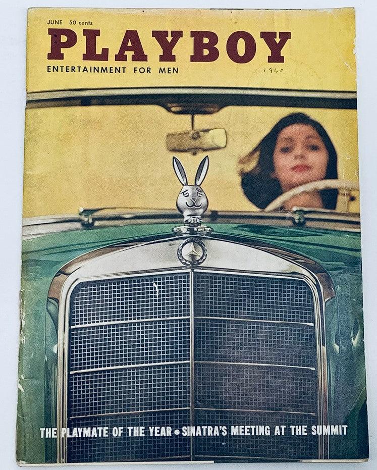 Vintage Playboy Magazine cover from June 1960 featuring Miss June Delores Wells, with a retro car and classic Playboy logo.