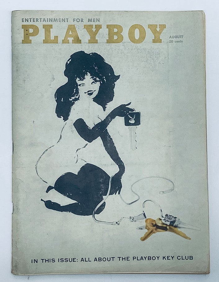 VTG Playboy Magazine August 1960 cover featuring a stylized illustration of a woman in a playful pose, showcasing vintage magazine design.
