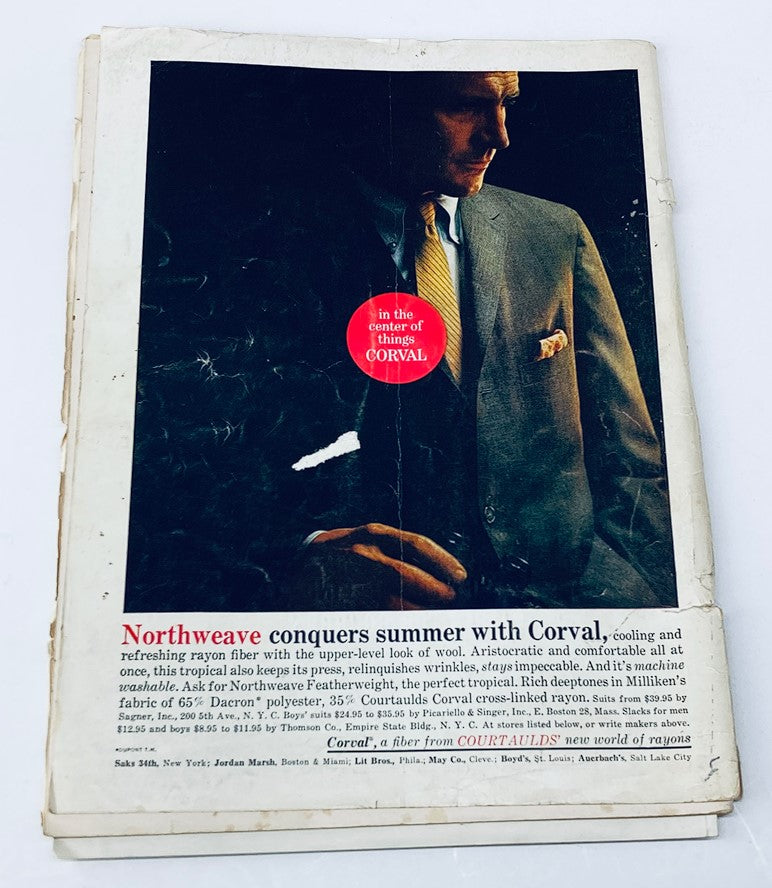 Back cover of VTG Playboy Magazine March 1961, highlighting a vintage advertisement for Corval fabric, adding to the magazine's historical context.