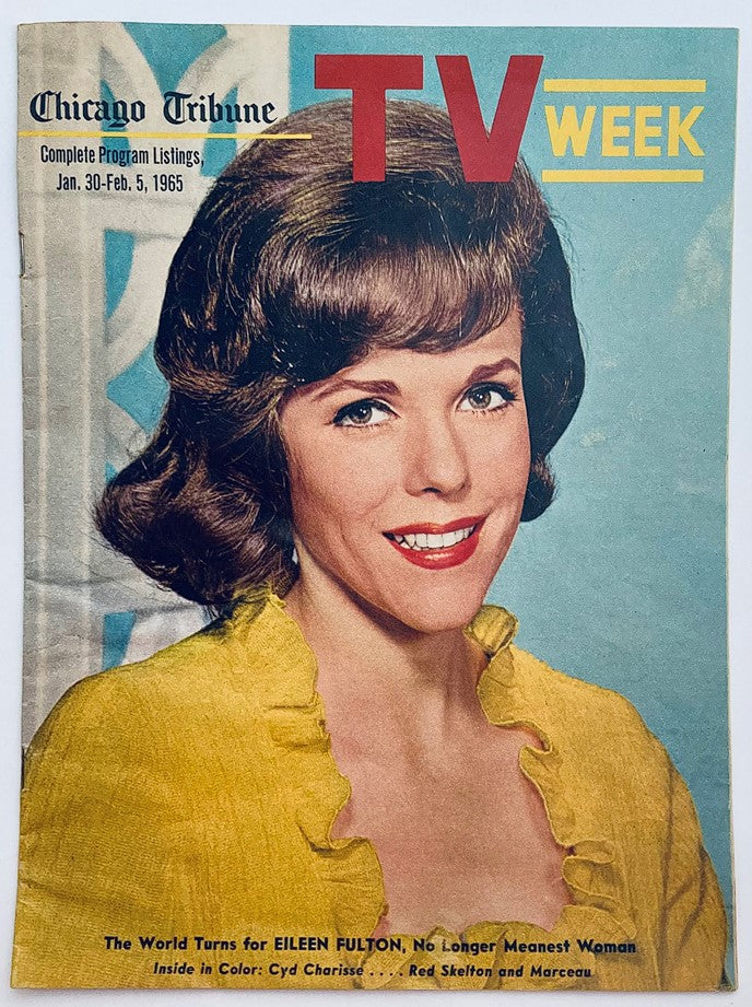 Chicago Tribune TV Week Magazine January 30 1965 featuring Eileen Fulton on the cover, showcasing vibrant colors and a retro design, capturing the essence of 1960s television.