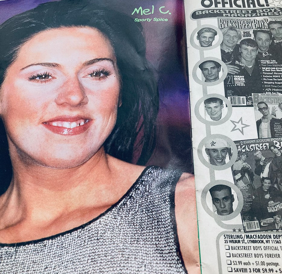 Teen Machine Magazine Presents October 1998 Spice Girls & Company showcasing Mel C, known as Sporty Spice, smiling with a glamorous look while promoting her music career during the iconic pop era.