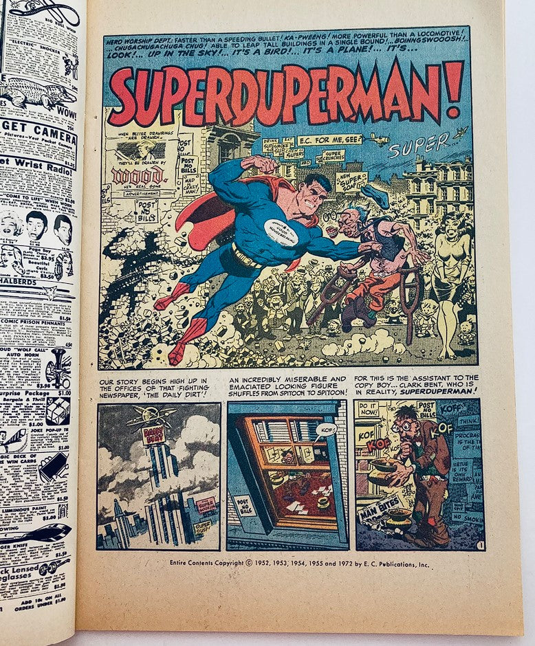 Interior page of The Nostalgic Mad Magazine featuring the Superduperman comic strip with colorful graphics and whimsical storytelling.