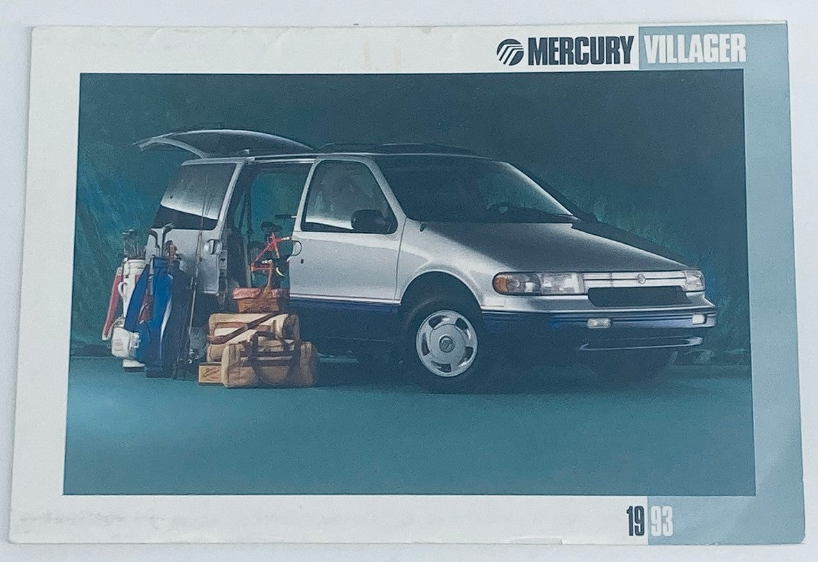 1993 Mercury Villager Dealer Showroom Sales Brochure Guide Catalog featuring a Mercury Villager minivan loaded with outdoor gear.