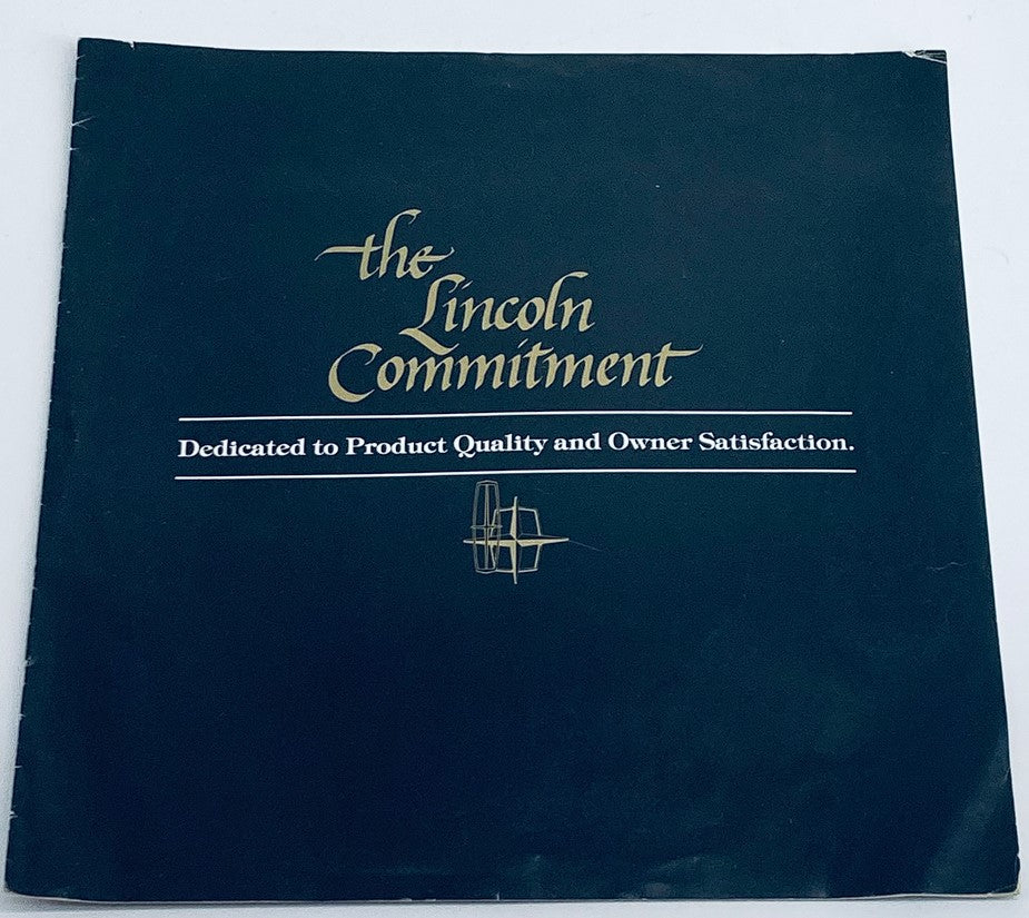 Cover of the 1982 Lincoln Commitment Mark VI Dealer Showroom Sales Brochure Catalog, showcasing the title in elegant gold lettering against a dark background, emphasizing dedication to product quality and owner satisfaction.