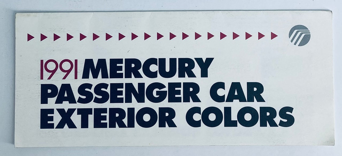 1991 Mercury Passenger Car Exterior Colors Showroom Sales Brochure, featuring bold typography with the title prominently displayed.
