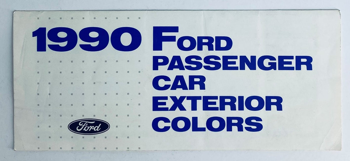 1990 Ford Passenger Car Exterior Colors Showroom Sales Brochure featuring the title prominently displayed in blue text on a white background.
