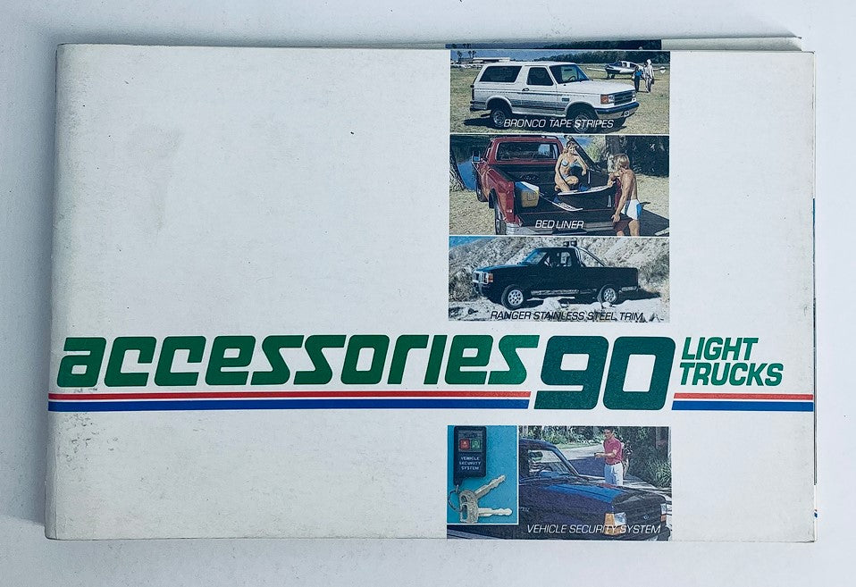 1990 Ford Light Trucks Accessories Dealer Showroom Sale Brochure Cover featuring various vehicle accessories and models.