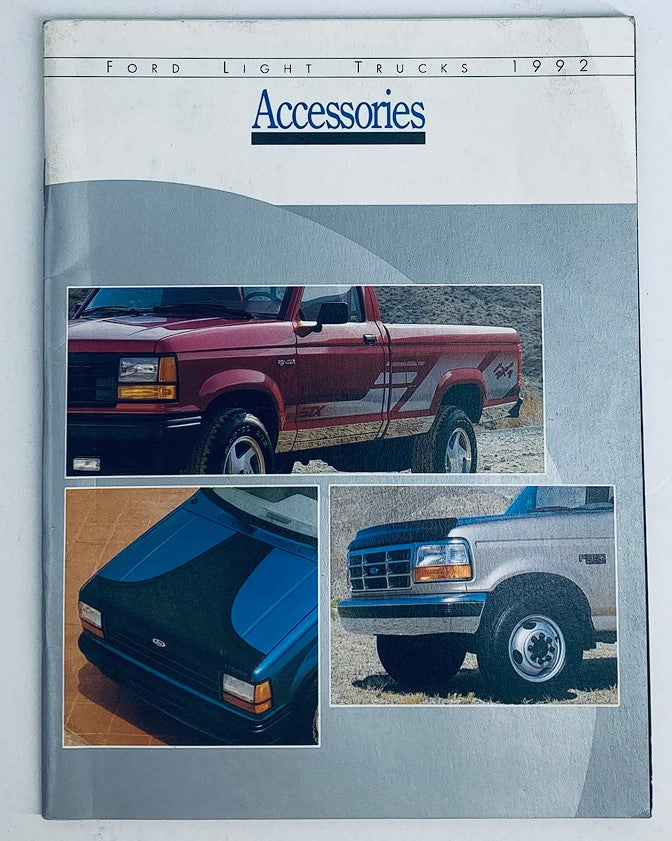 Cover of the 1991 Ford Light Trucks Accessories Dealer Showroom Sale Brochure Guide Catalog featuring images of various Ford trucks and accessories.