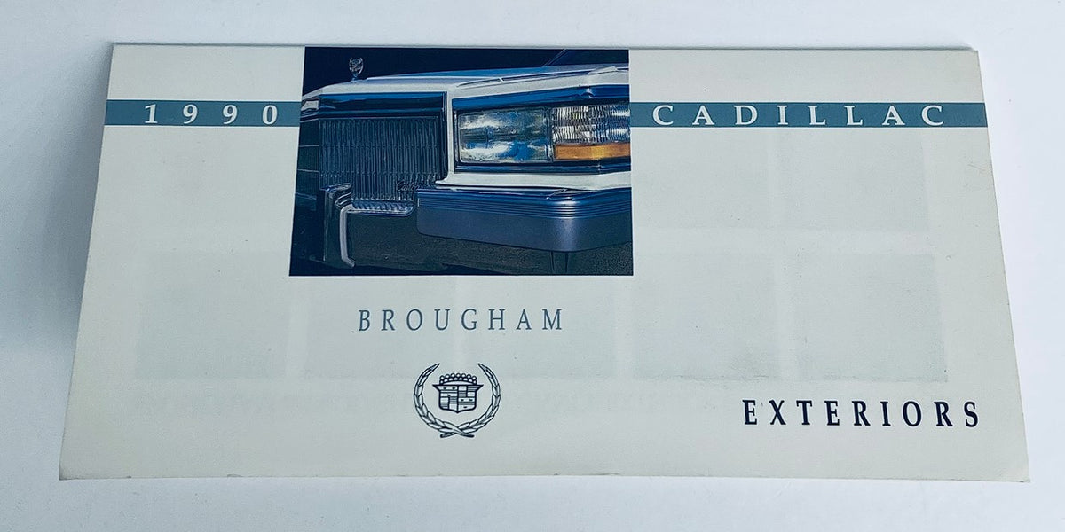 1990 Cadillac Brougham Exteriors Dealer Showroom Sale Brochure showcasing the front grille and emblem of the Cadillac Brougham.