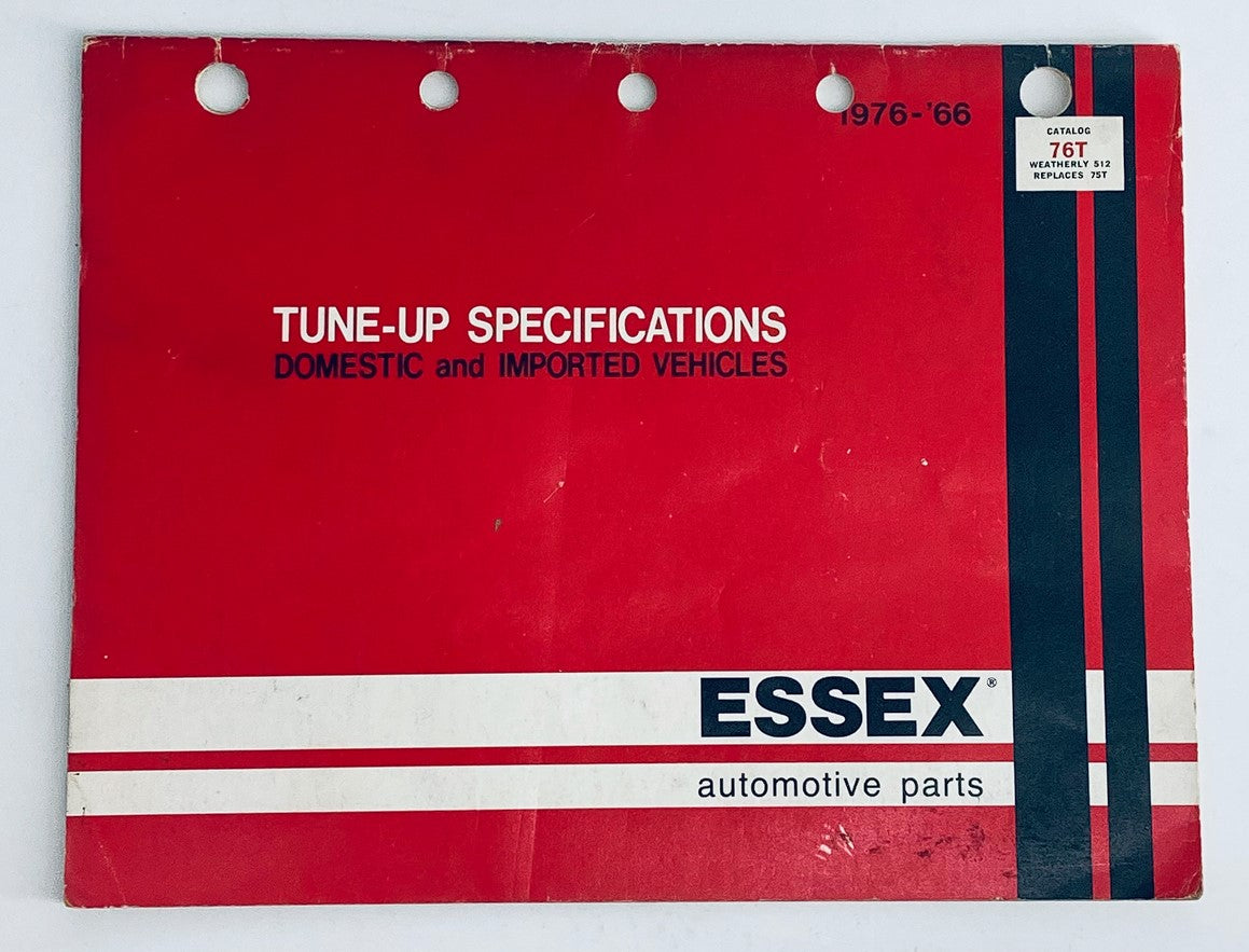 1976 Essex Automotive Parts Tune-Up Specifications Domestic Catalog cover showing red background with white and black accents, featuring the title prominently.