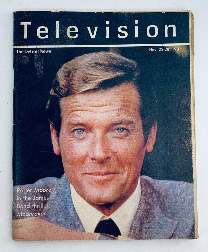 Vintage Television magazine featuring Roger Moore on the cover, published by The Detroit News, dated November 22-28, 1981.