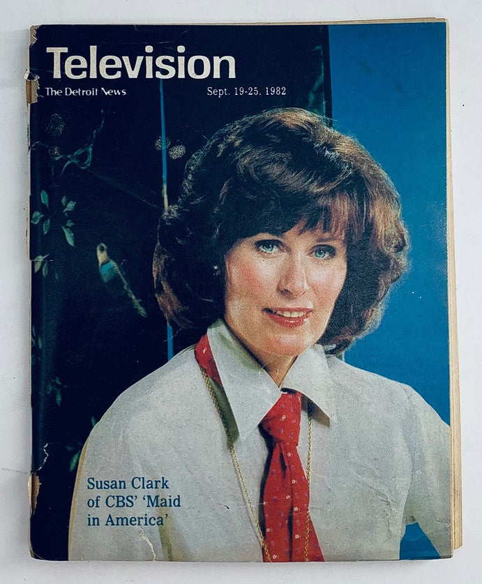 Cover of the September 19, 1982 edition of The Detroit News Magazine featuring renowned actress Susan Clark from CBS' Maid in America. This vintage magazine showcases the television culture of the early 1980s.