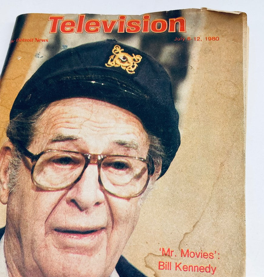 Close-up of the vintage magazine cover 'The Detroit News Magazine' from July 6, 1980 highlighting Bill Kennedy, 'Mr. Movies', reflecting nostalgia for the television era.
