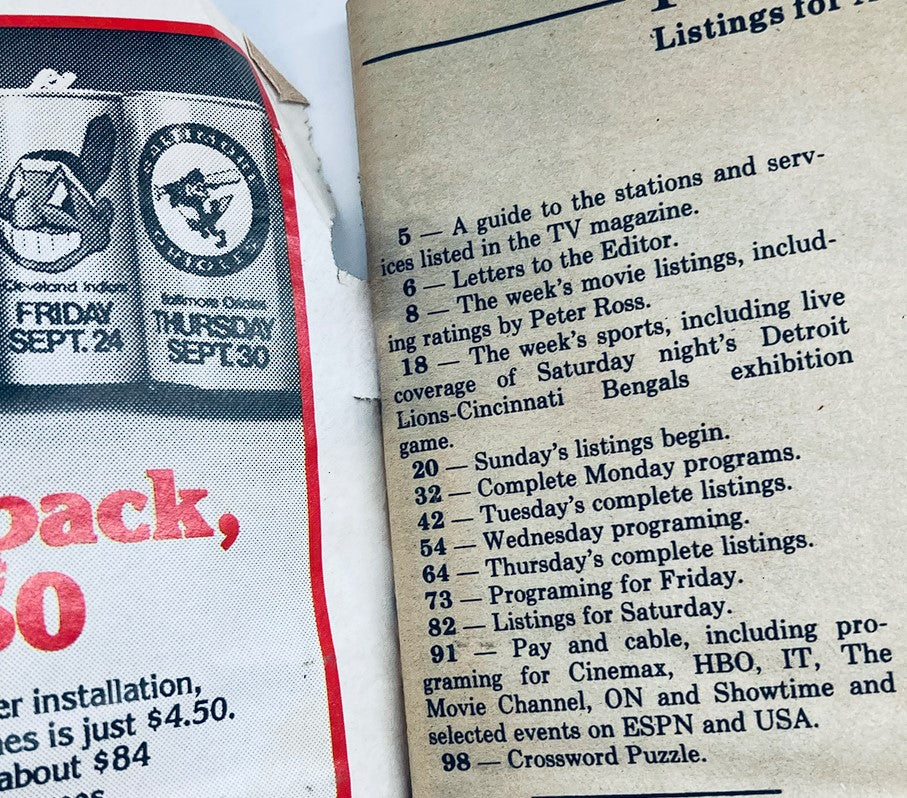 Interior page from the August 22, 1982, issue of The Detroit News Magazine featuring television listings and programming details, showcasing pop culture from the early 80s.