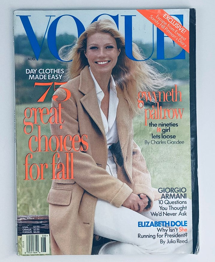 Vogue Magazine August 1996 Cover featuring Gwyneth Paltrow, showcasing the essence of 90s fashion with a focus on fall styles.