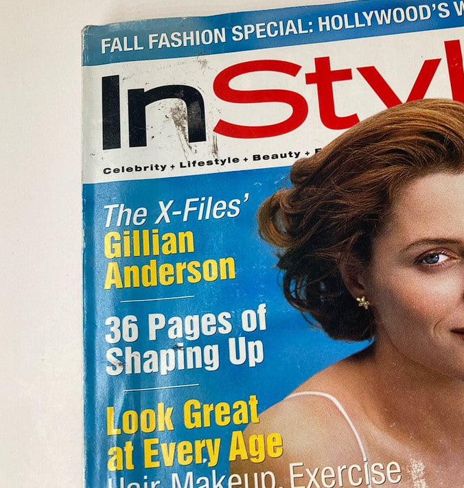 Close-up view of InStyle Magazine June 1998 cover showcasing The X-Files Gillian Anderson and fashion features like '36 Pages of Shaping Up'.