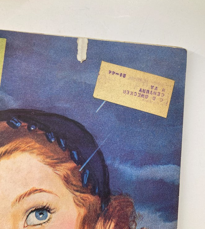 Close-up of the top portion of The Saturday Evening Post April 8, 1944 cover, showcasing the woman from the artwork 'April Showers' by Alex Ross, with visible publication details.