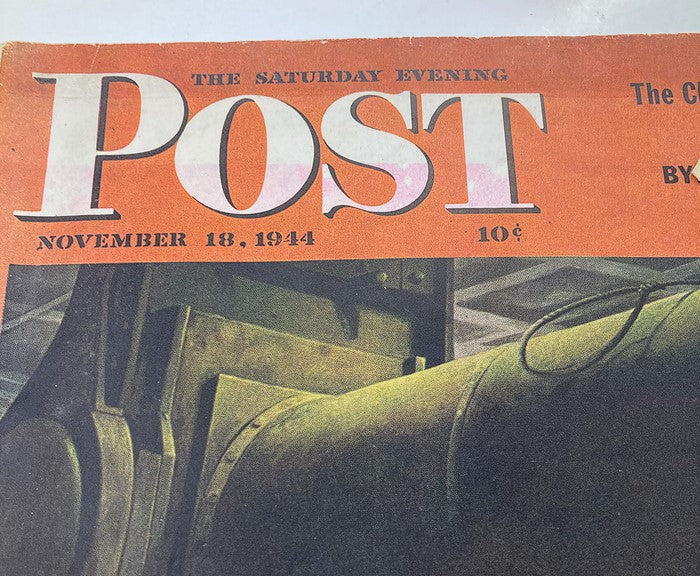 Close-up of The Saturday Evening Post title and date, November 18, 1944, featuring artwork by Robert Riggs on the cover.