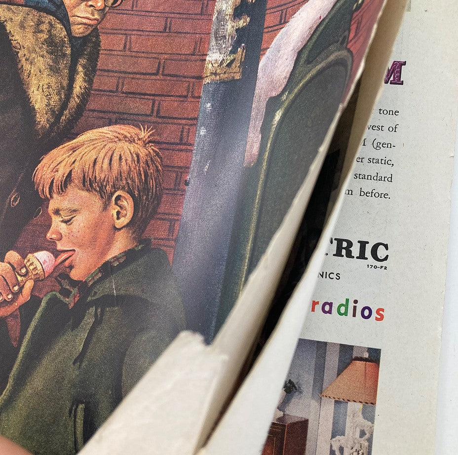 Cover illustration of The Saturday Evening Post February 8, 1947 featuring George Weising and Pat Baker by Dohanos, showcasing a boy enjoying ice cream in a winter setting.