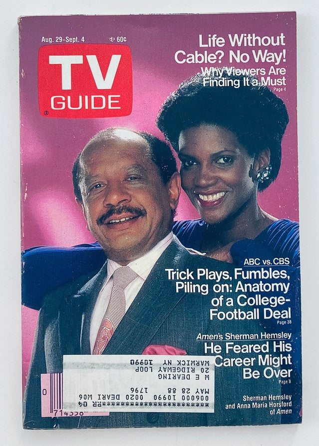 TV Guide Magazine August 29 1987 featuring Sherman Hemsley and Anna Maria Horsford on the cover, showcasing vintage television culture.