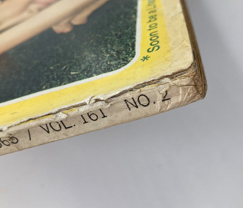 Spine detail of Good Housekeeping Magazine August 1965, displaying the publication month and volume number.