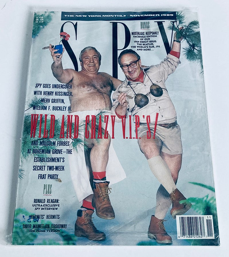 Cover page of Spy Magazine November 1989 featuring humorous illustrations and highlights about prominent public figures.