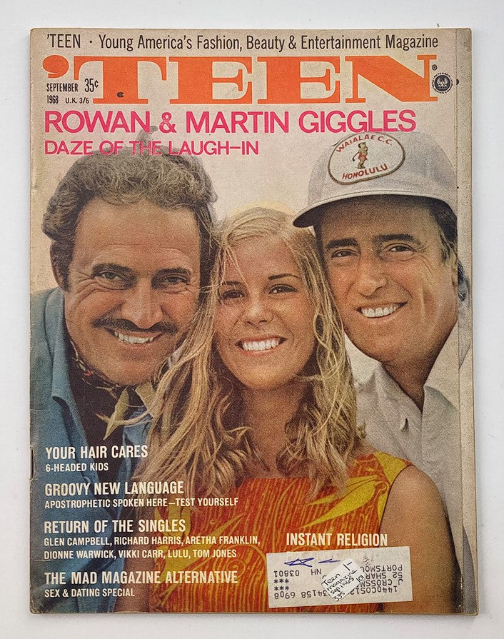 Cover of VTG Teen Magazine September 1968 Vol 12 #9 featuring Rowan & Martin and Michelle, reflecting 1960s pop culture with vibrant colors and nostalgic themes.