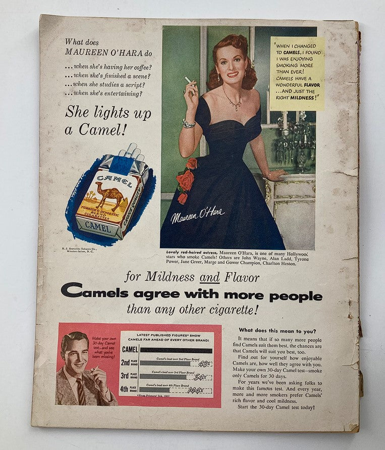 Advertisement featuring Maureen O'Hara in VTG Radio-TV Mirror Magazine November 1953 promoting Camel cigarettes.