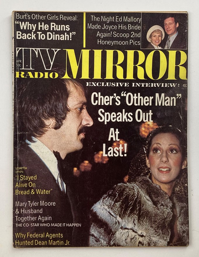 Cover of VTG TV Radio Mirror Magazine April 1974 Vol 74 #5 featuring an exclusive interview with Cher and her 'Other Man', showcasing classic 1970s pop culture and iconic celebrities.