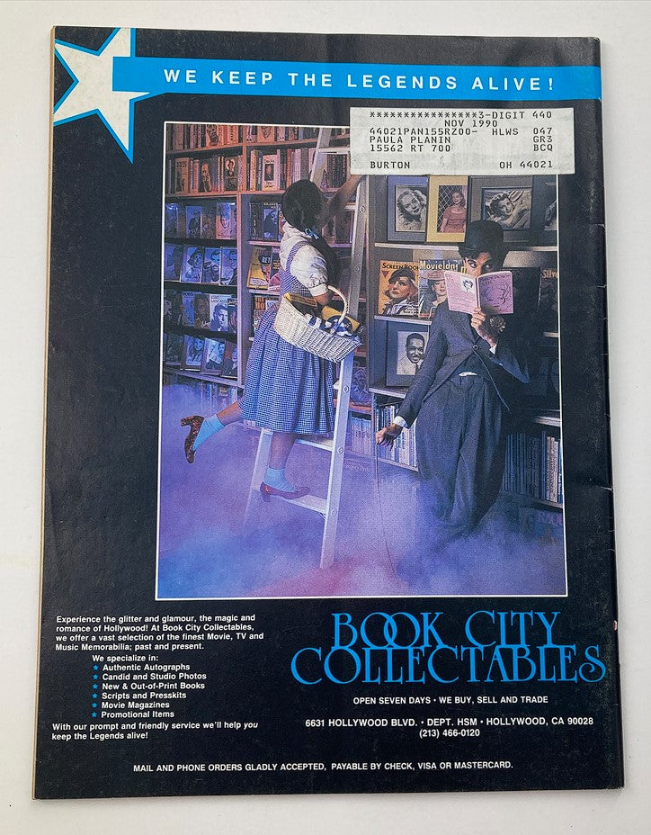 Back cover of Hollywood Studio Magazine Then & Now August 1990, featuring an advertisement for Book City Collectables.