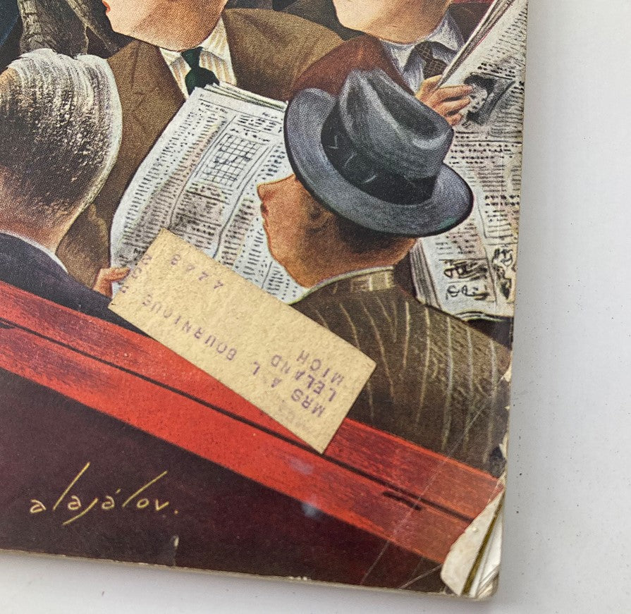 Close-up of the cover details from The Saturday Evening Post March 15, 1947, showcasing the illustration and text, including the title 'Gabriel Heatter: The Great Gabbo.'