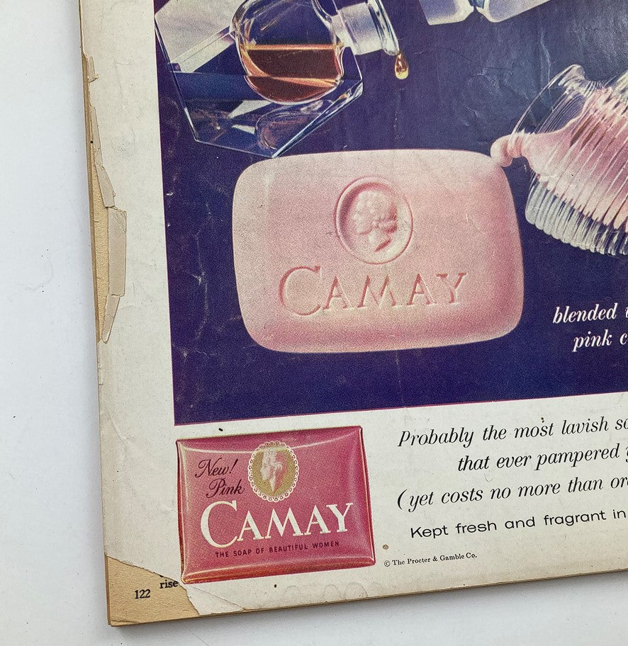 Back cover of the VTG Modern Romances Magazine November 1957 showcasing an advertisement for CAMAY soap, highlighting vintage marketing techniques.