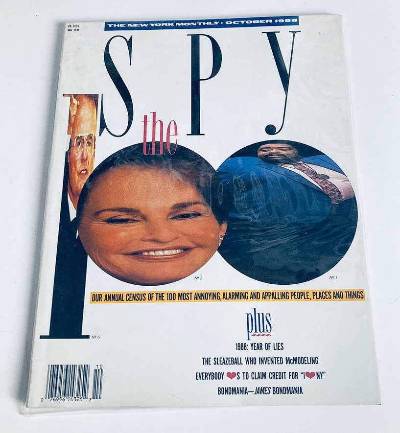 Cover of VTG Spy Magazine October 1988 featuring a distinctive design with notable personalities, showcasing the theme of the magazine's annual census of the 100 most annoying, alarming, and appalling people, places, and things.
