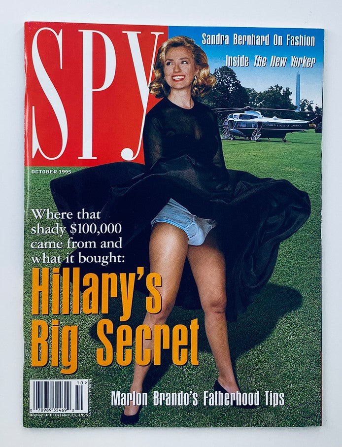 Cover of Spy Magazine September 1995 Vol 9 #5 featuring the headline 'Hillary's Big Secret', showcasing an image of a woman in a black dress with a playful pose against a green lawn.