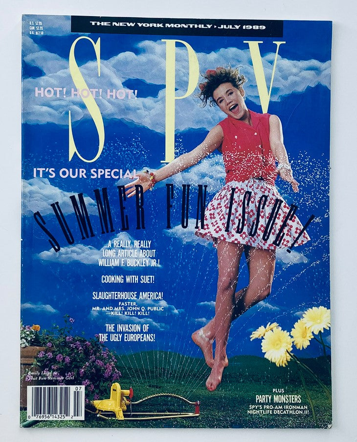 Vintage Spy Magazine July 1989 featuring Emily Lloyd on the cover as 'That Fun Summer Girl', encapsulating the vibrant spirit of the late 80s.