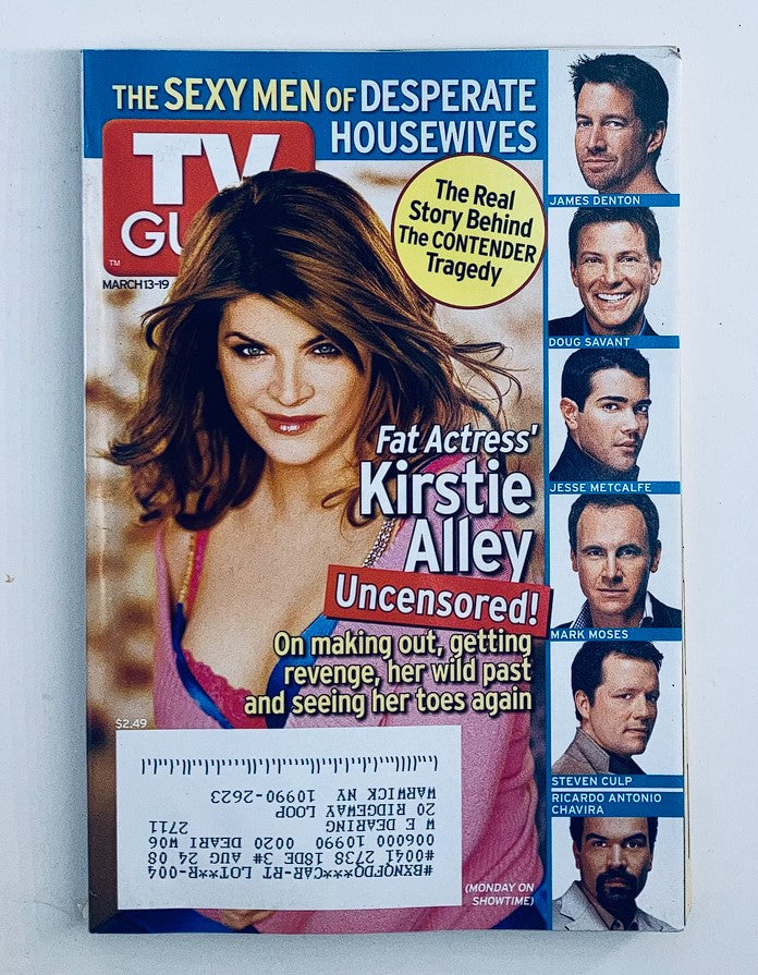 TV Guide Magazine March 13 2005 featuring Kirstie Alley on the cover, showcasing a spotlight on her career and an in-depth article with James Denton. The magazine highlights vintage television culture and trends from the mid-2000s.