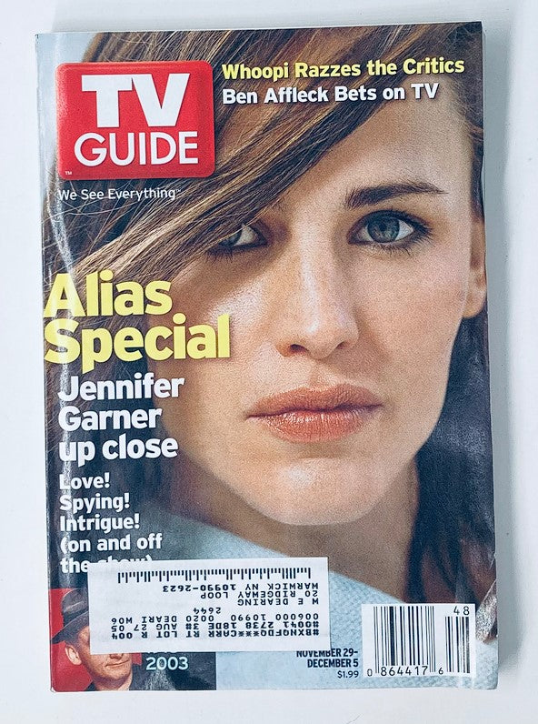 TV Guide Magazine from November 29, 2003 featuring Jennifer Garner on the cover, highlighting the 'Alias Special' with a close-up shot of the actress. This collectible magazine reflects early 2000s television culture.