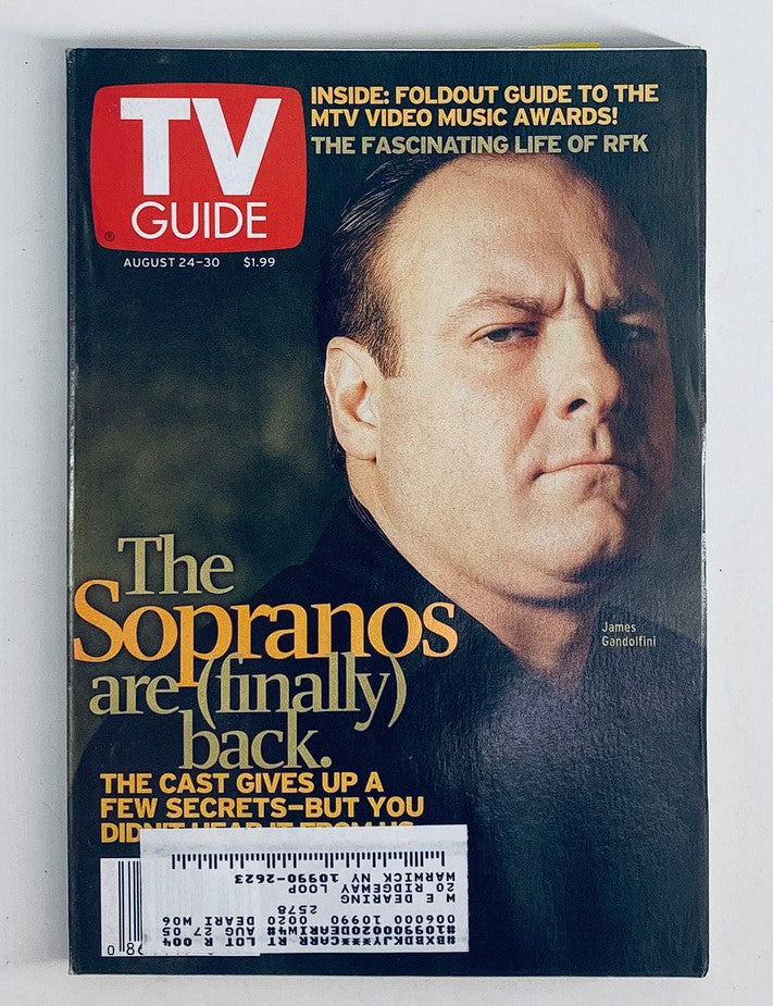 TV Guide Magazine August 24 2002 featuring James Gandolfini on the cover as Tony Soprano, showcasing the return of The Sopranos.
