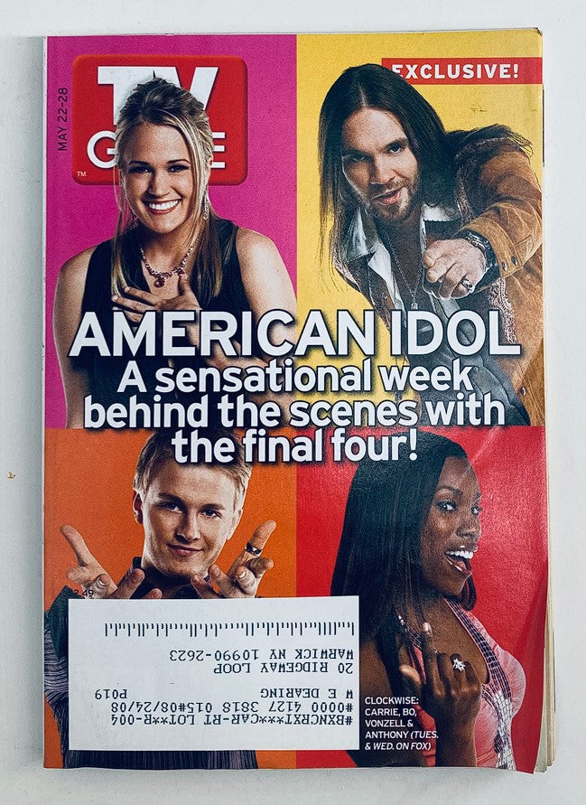 TV Guide Magazine May 22 2005 featuring American Idol contestants, including Bo Bice and Carrie Underwood, showcasing a behind-the-scenes glimpse into the iconic reality show's final four contestants.