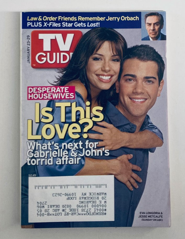 TV Guide Magazine January 23 2005 cover featuring Eva Longoria and Jesse Metcalfe, highlighting their roles in Desperate Housewives. This vintage magazine captures a moment in television history with popular stars on the cover.