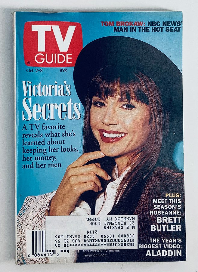 TV Guide Magazine from October 2, 1993 featuring Victoria Principal on the cover with the headline 'Victoria's Secrets'. The magazine highlights her insights on beauty, finances, and relationships, along with articles about TV personalities like Tom Brokaw and Brett Butler.